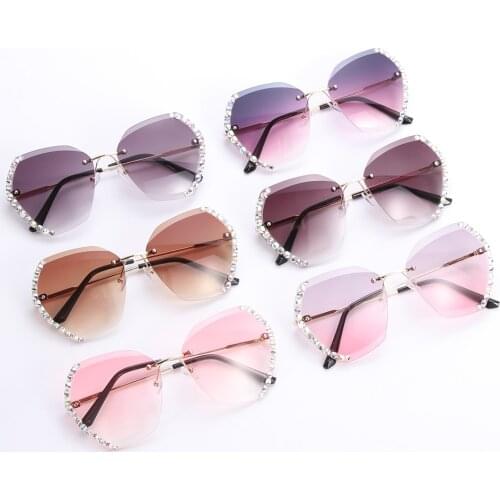 Retro Diamond Women Gradient Rimless Sunglasses Fashion Oversized Summer Frameless Eyeglasses UV400 Shades Ladies Eyewear