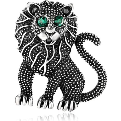 Green Eye Originality Lion Brooches Pin Alloy Rhinestones Animal Brooch for Women Clothing Party Accessories Gift AL453