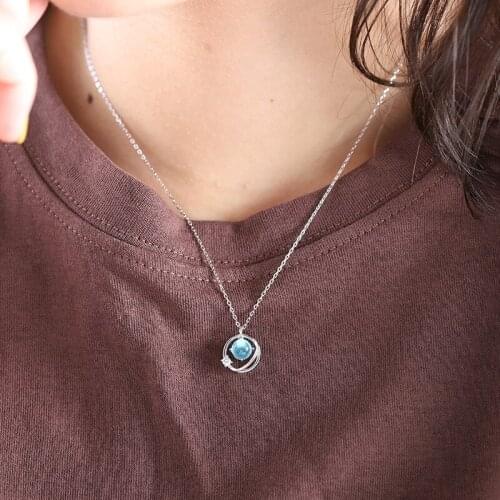 Necklace Female Zircon Blue Planet Starry Sky Clavicle Chain Pendant Student Favorite Gift for Ladies