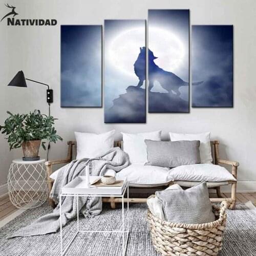 Full Moon Night Howling To The Moon Wolf Artistic Conception Picture Poster Canvas Painting Living Room Wall Home Decoration