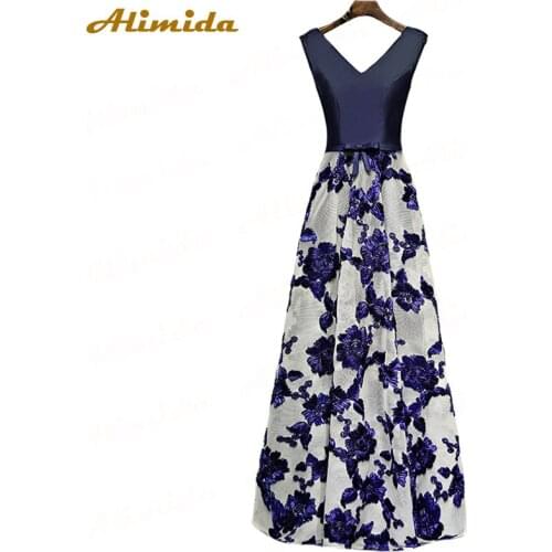 ALIMIDA A-Line Evening Gowns Long 2020 V-Neck Wedding Party Dress Elegant Appliques Flower Prom Dresses robe de soiree