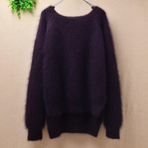 Heavy thick femme women fashion plush angora rabbit fur long sleeves bottoming pullover winter knitted mink cashmere sweater