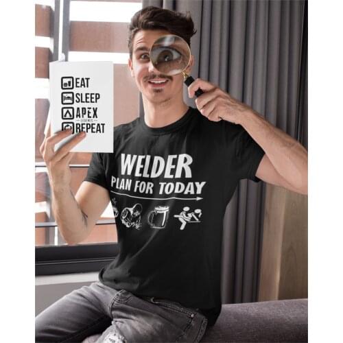 Casual Plan For Today Coffee Welder Beer Sex T-Shirt Men Round Neck T Shirt Funny Welding Gift for Welder Tees Adult Clothes