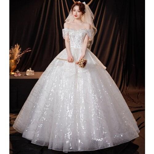 Luxury Sequins Lace Shiny Wedding Dresses Plus Size 2021 New Ball Dress Wedding Gowns Custom Made Vestido De Noiva Robe Mariee