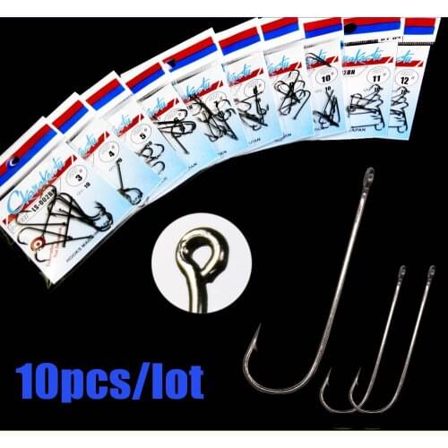 10pcs Fishing Hook Set Size 3-12 Carbon Steel Fishhook Fly Fishing Jip Barbed Carp Hooks Fish Tackle Accessories gamakatsu