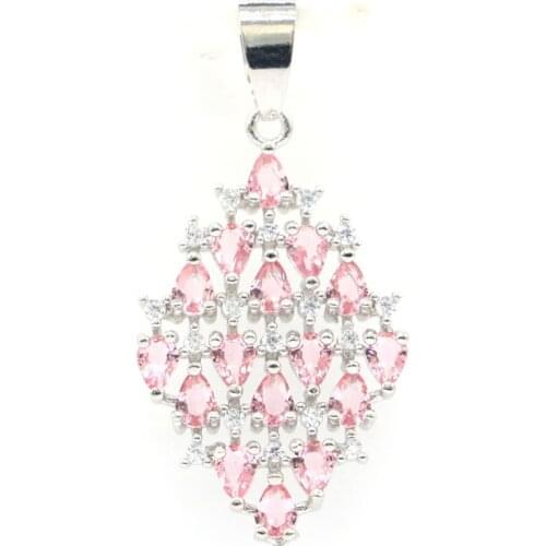 38x20mm Delicate Fine Cut Created Pink Morganite Green Peridot Bright Zircon For Ladies Silver Pendant Daily Wear