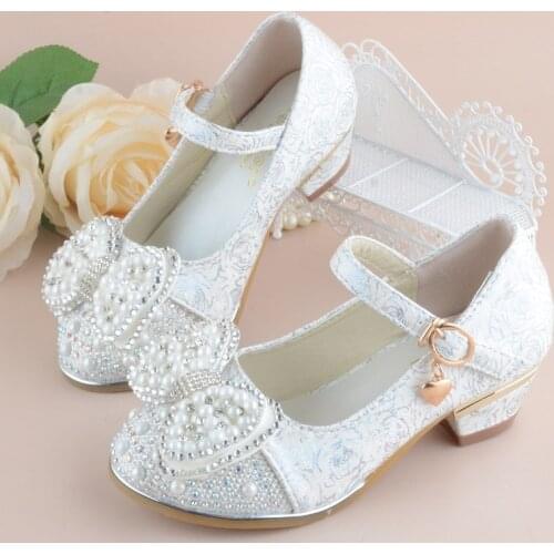Girls High Heel Shoes New Children Princess Dance Sandals 2021 Kids Glitter Leather Party Dress Wedding Shoes E682