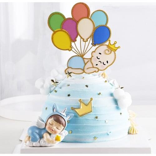 1pc 12x19cm Baby Shower decorations Pink Blue Sleep Baby Balloon Boy Girl cake Toppers Birthday Party Decoration Kids shower