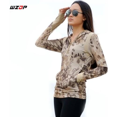 WZJP Outdoor Women Tactical Multicam Tops Hoodie Hooded Sweatshirt Military Overall Camouflage Quick-Dry Jungle Hunting Tops