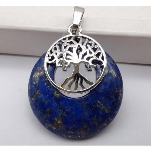 Lapis Stone GEM Circle Tree of life Pendant Woman Jewelry S310