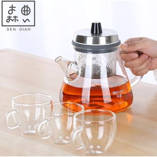 SENDIAN Japanese Style Liftable Filter Liner Teapot High Temperature Resistant Glass Teapot 2021 Office Home Kitchen Accessories