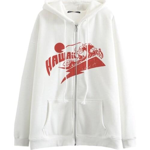 90s vintage Zip-Up women hoodie y2k aesthetic graphic print kawaii long-sleeved cardigan streetwear Harajuku Oversized outerwear