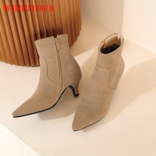 Brand New Sweet Apricot Black Women Ankle Boots Flock High Spike Heels School Lady Shoes Plus Big Small Size 12 30 43 45 48