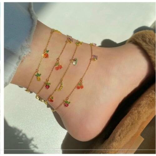 2020 Trend Crystal Feet Jewelry for Women Summer Grape Pineapple Fruits 18K Gold Chains Anklets For Women Bracelet on the Leg