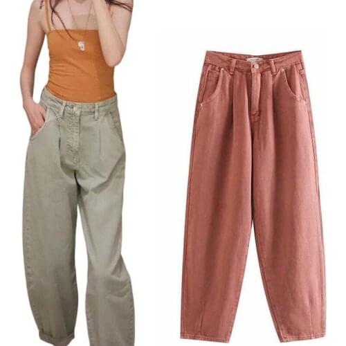 Female Cargo Pants High Waist Harem Pants Loose Carrot Jeans Plus Size Trousers Woman Casual Streetwear Jeans Multi-Color