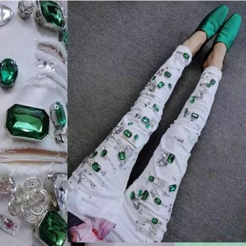 Plus size 26-32!Fashion Jeans Women Pencil Pants Diamond Jeans Slim Elastic Skinny White Hole Cotton Stretch Lady jeans