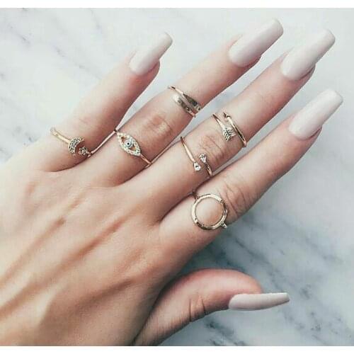 2019 New Vintage Knuckle Ring For Women Boho Geometric Crystal Arrow Moon Stars Rings Sets Female Fashion Jewelry Wholesale