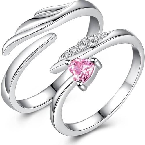 100% 925 Sterling Silver Cubic Zirconia Angel Wings Couple Ring For Women Hypoallergenic Lady Fashion Jewelry