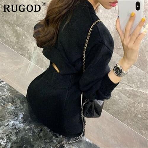 RUGOD Elegant ins tunic women sweater dress Korean backless solid twisted knitted auturm dresses vestidos 2019 Auturm mini dress