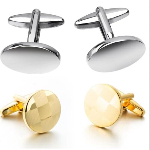 10pairs/lot Gold Round Laser Cufflinks Silver Oval Bright Mirror Plain Cuff Links Business Style Mens Jewelry Accessory