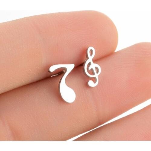1Pair Fashion Tiny Women Gold Silver Plated Musical Note Ear Stud Earrings Birthday Gift Funny Earrings Stainless Steel Jewelry