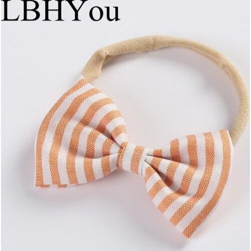 1pcs One Size Cotton Linen Bows Nylon Headbands,Super Soft Skinny Nylon Hairbands,Baby Girls Striepd Fabric Hair Accessories