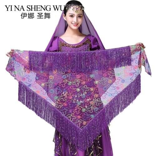 1pc Women Belly Dance Accessories Mesh Hip Scarf Triangle Long Tassel Women Waist Chain Sequins Belly Dance Waist Chain 9 Colors