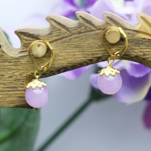 10mm Retro style Popular Purple Chalcedony beads Natural stone Earrings women girls ladies gifts Earbob Eardrop Fashion Jewelry