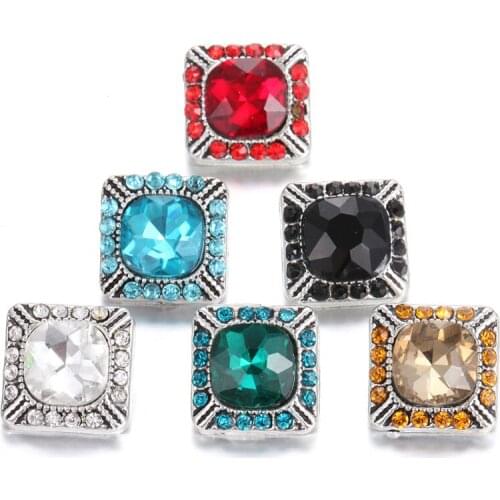 10pcs/lot New Snap Button Jewelry Bracelets Rhinestone Square Flower 12mm Snap Buttons for 12 mm Snap Bracelet Bangle Necklace