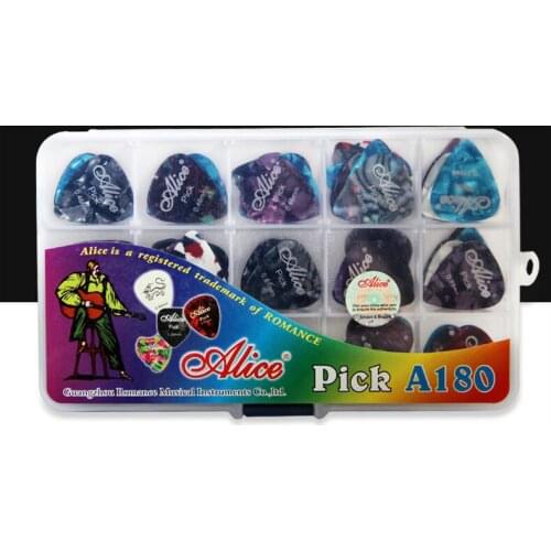 180pcs Alice Colorful Cellulod Acoustic Electric Bass Guitar Picks Pick Plectrum Various Colors 6 Thicknes + 15 Grid Case