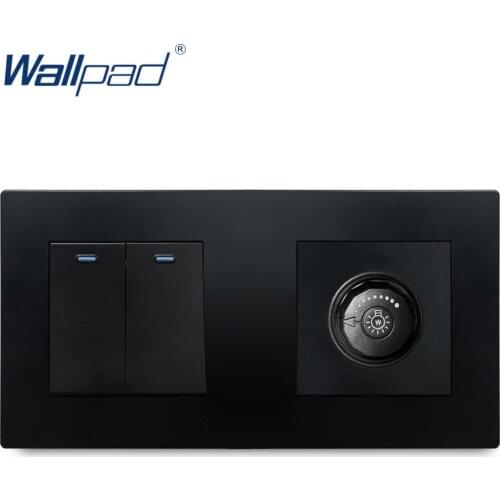 2 Gang 2 Way With Dimmer Wallpad Luxury Wall Light Switch Rocker Switch 16A AC110~250V Black PC Panel