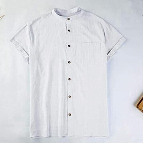 2021 New Mens Casual Blouse Cotton Shirt Loose Tops Short Sleeve Tee Shirt Autumn Summer Casual Handsome Men Shirt M-4XL