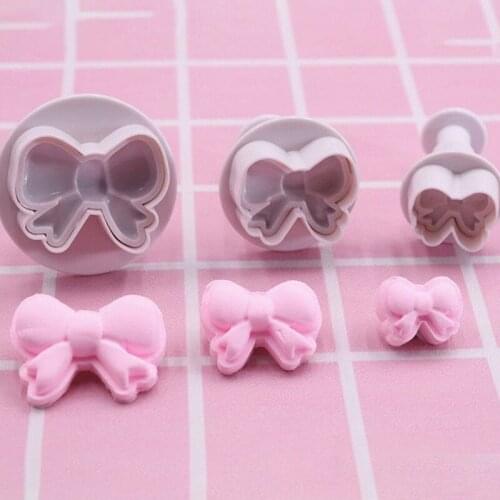 3pcs/set DIY Bow Knot Ties Bakeware Cookie Plunger Cutter Molds Embossed Stamp For Fondant Cake Biscuit Decorating Tool
