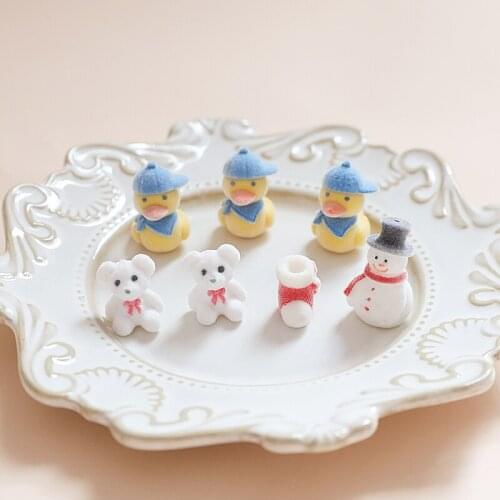 4pcs Flocking Christmas Cartoon Earrings For Women Stocking Snowman Duck White Bear Cute DIY Jewelry Bag Pendant Material