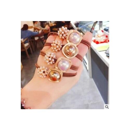 60pcs/lot DIY Simple Multi Pearl Alloy Rubber Bands Double-deck Bowknot Elasticity Hair Rings Styling Tools Accessories HA645