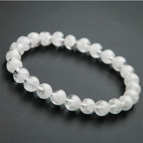8mm White Natural Phantom Quartz Crystal Round Bead Gemstone Stretch Charms Bracelets For Women