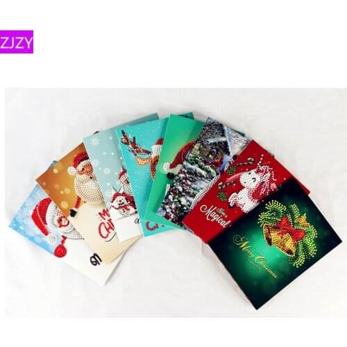 Diamond Painting Cartoon Mini Santa Claus Merry Christmas Paper Greeting Postcards Craft DIY Kids Festival Greet Cards LY523