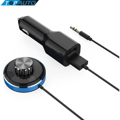 Dual USB Ports Car Charger Car Kit Music Receiver with 3.5mm Audio Plug Built-in Microphone Magnetic Mounts Support for Siri