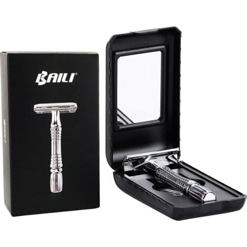 Safety Razor Zinc Alloy Manual Shaver Nonslip Short Handle Metal Classic Shaver Double Edge Razors With Travel Box 1 Blade