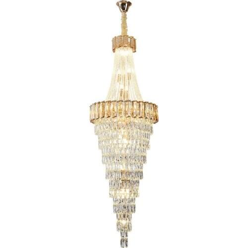 Large Modern Crystal Chandelier For Staircase Luxury Amber Smoky Gray Home Decor Hanging Light Fixture Long Hall Lobby Led Lamp