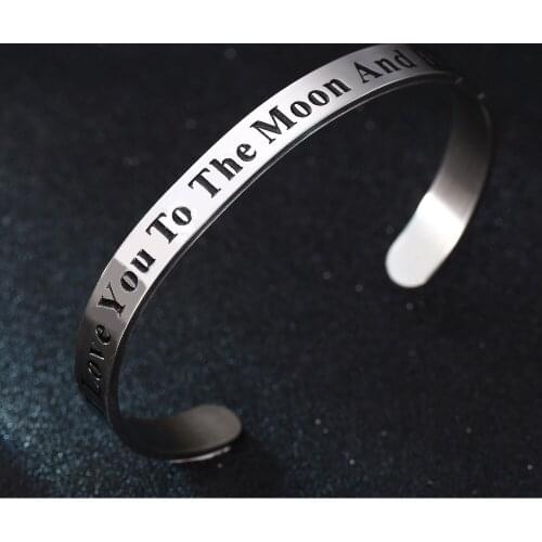 Love You To The Moon And Back Stainless Steel Charm Cuff Bangle Bracelet Lovers Wristband Gift For Lovers Quote Bracelet
