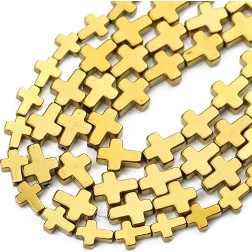 Cross Jesus Gold Hematite Natural Stone Loose Spacer Beads For Jewelry Making Diy Bracelet Necklace Accessories 4x6/6x8/8x10MM