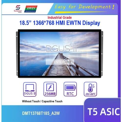 Dwin T5 HMI Display, 18.5" 1366X768 DMT13768T185_A2W RS232 RS485 EWTN LCD Module Screen with Capacitive Touch Panel