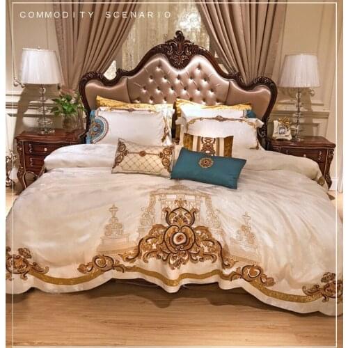 Europe Embroidered Egyptian cotton Royal Bedding sets Stain Queen King Western Duvet Clover Bed sheet set Pillowcases 4/6pcs
