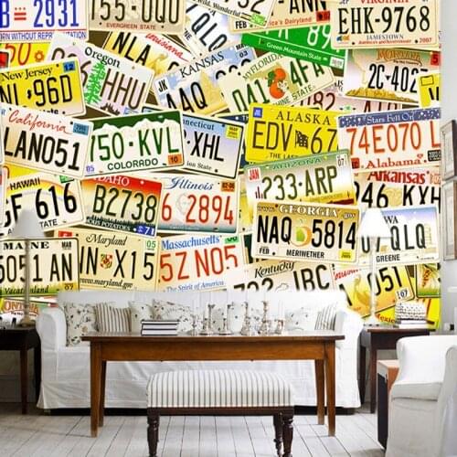 Photo wallpaper 3D Club wallpaper living room bedroom salon Theme Hotel Cafe KTV bar TV background retro license plate mural