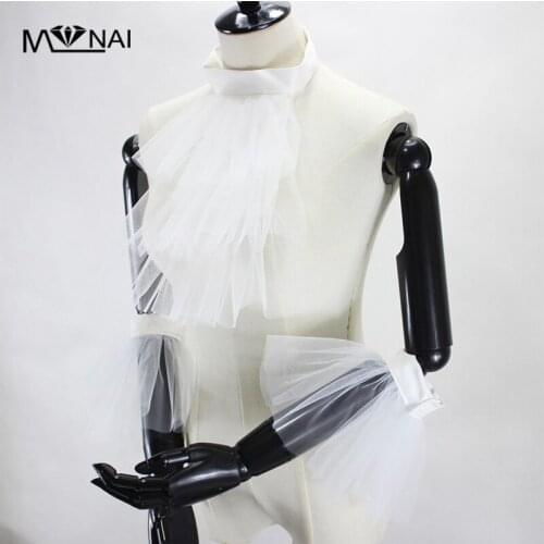 Gothic Vintage Women Collars Mesh Layers Victorian Ruffle Collar with Mesh Wrist Cuffs Set Fancy Dress