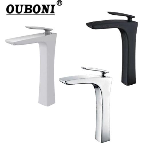 Chrome / ORB / White Painting Bathroom Faucet Brass Finish Deck Mounted Tap Basin Sink Faucet Mixer Taps Black Tall Mixer