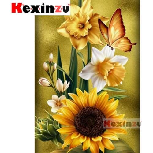 Kexinzu 5D DIY Full Square/Round Diamond Painting"Golden butterfly petals"3D Embroidery Cross Stitch handcraft work Home Decor