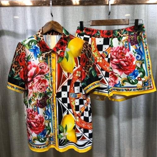 Summer 2021 fashion womens high quality floral print short sleeves shirts+shorts two piece set B617
