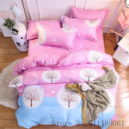 Home Textile Pink Wish Tree Blue Pattern Bedding Set Duvet Cover Pillowcase Bed Sheet Children Adult Linens Bedclothes 3/4Pcs